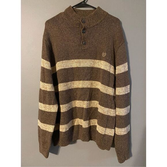 Chaps Men's Classic-Fit Striped Mockneck Twist Sweater Walnut Size XL - Picture 2 of 7